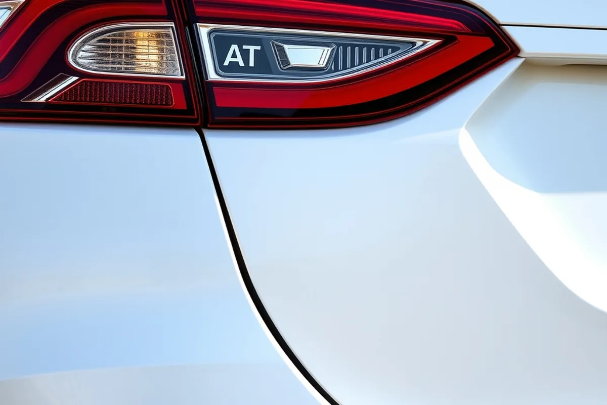 Close-up of the rear badge and taillight design on a 2026 Camry