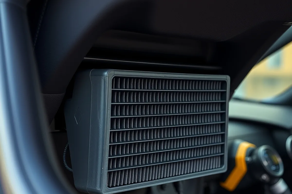 New cabin air filter installed in a car with tools nearby