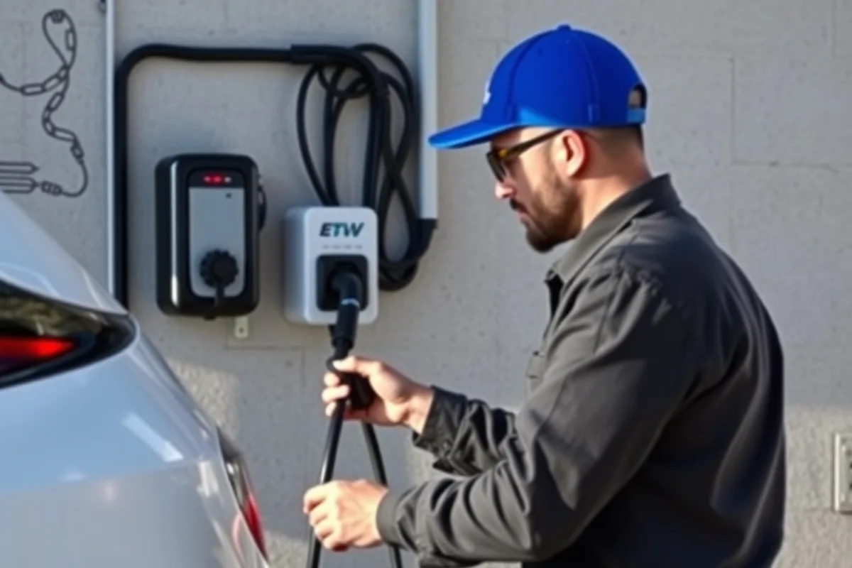 Electrician wiring a dedicated 240-volt circuit for an EV charger