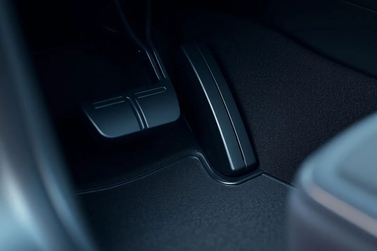 Close-up of a clutch pedal and brake pedal in a manual car footwell