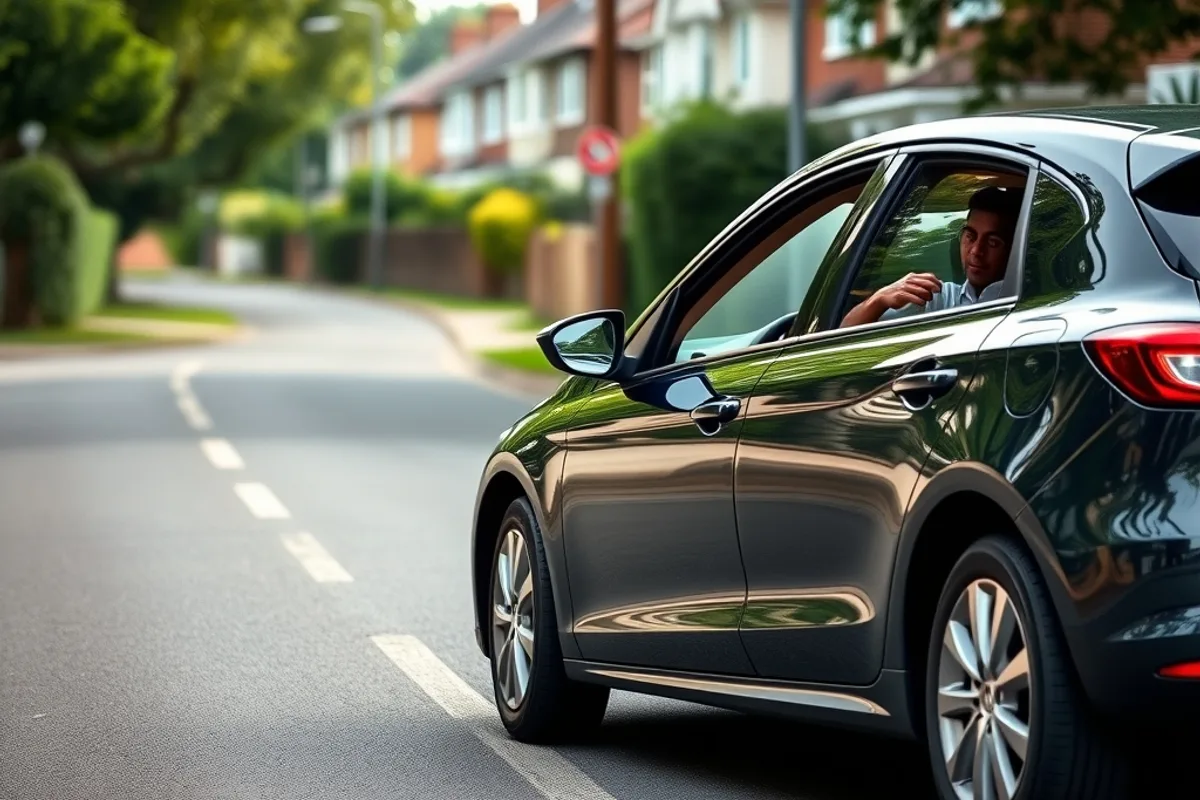 Learner driver practising a hill start on a quiet residential street