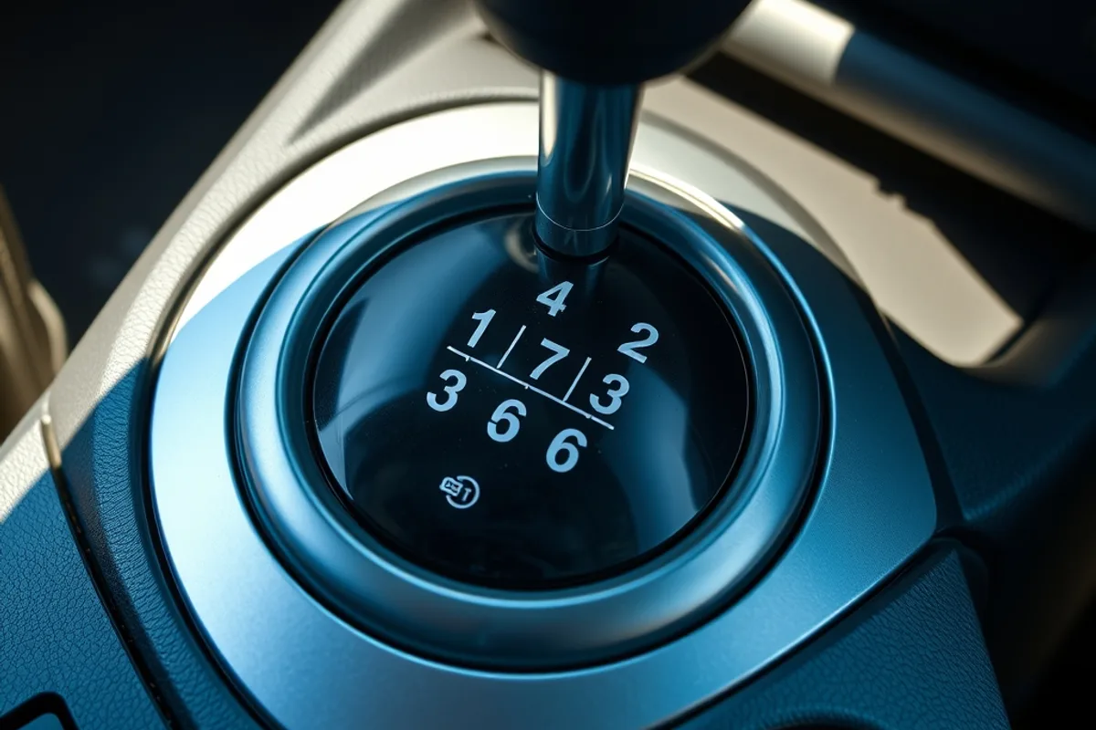 Manual gear shifter with numbered gate pattern visible in daylight